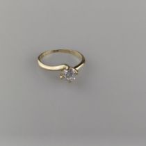 Diamantring - Gelbgold 585, gestempelt, besetzt mit 1 Diamanten von 0,6 ct. im Brilliantschliff, Fa