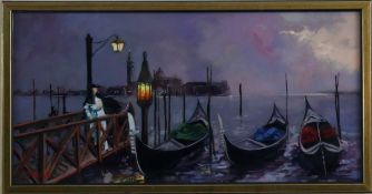 Gianello, Mario (* 1935 in Bologna) - Venezianische Gondeln in sanftem Abendlicht, auf dem von Late