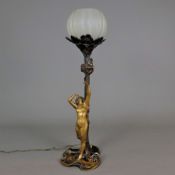 Jugendstil-Tischlampe - um 1900/10, Sockel signiert "H. Sibeud" für Hélène Sibeud (XIX-XX), Bronze,
