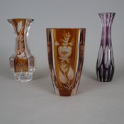 Drei Glasvasen - Haida, Oertel/Carl Meltzer & Co., um 1910-1920, diverse Formen und Dekore, farblos