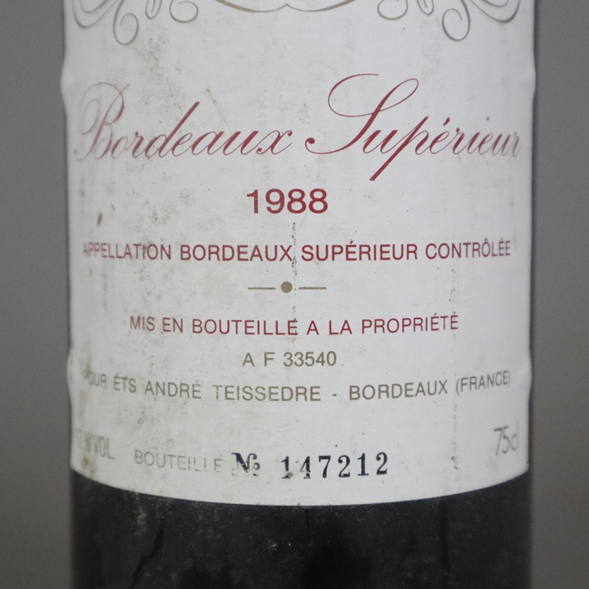 Wein - 1988 Monopoles Alfred Rothschild, Bordeaux Supérieur, France, Füllstand: Top Shoulder, 750 m - Image 4 of 5