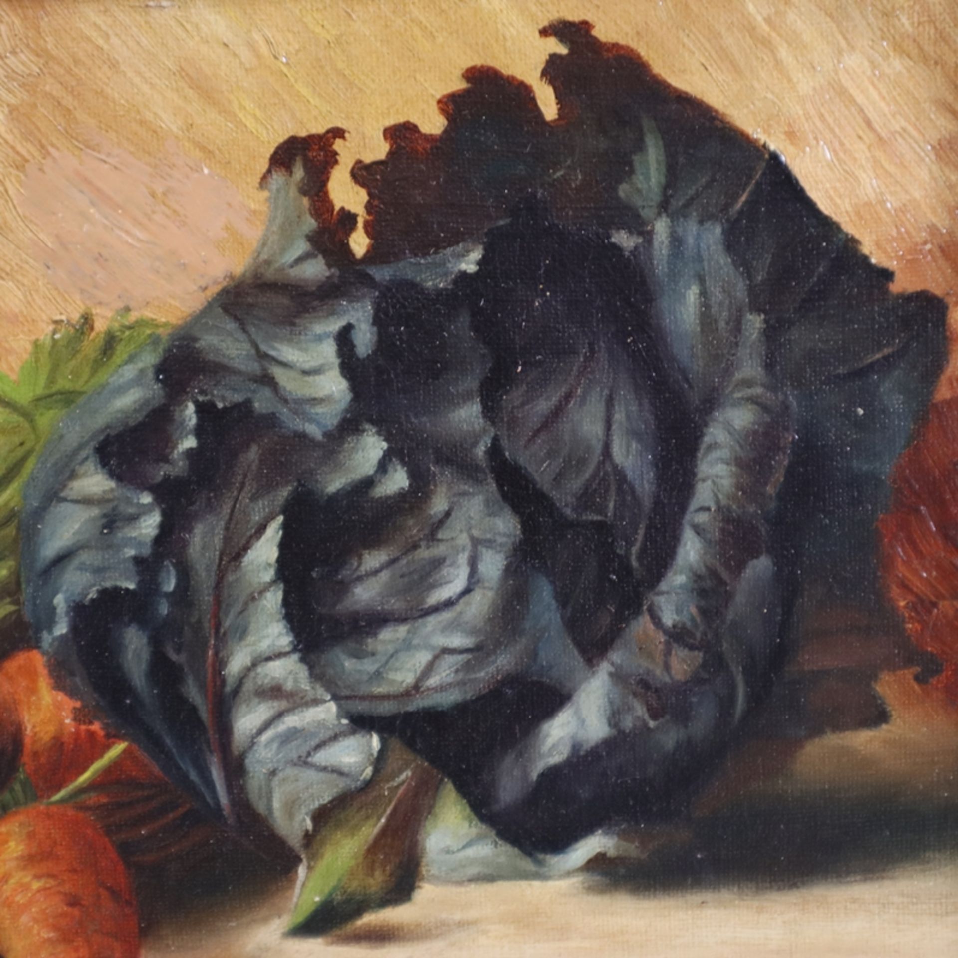 Knoll, Emil (1878-?, deutscher Maler) - Stillleben mit Gemüse, Öl auf Leinwand, oben links signiert - Image 4 of 6