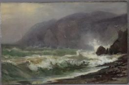 Morgenstern, Friedrich Ernst (1853-1919, wohl) - Meeresbrandung bei North-Devonshire, Öl auf Karton