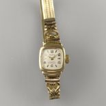 Vintage-Damenarmbanduhr - Gehäuse Gelbgold 585/000 (14 K), gestempelt, mechanisches Uhrwerk mit Han