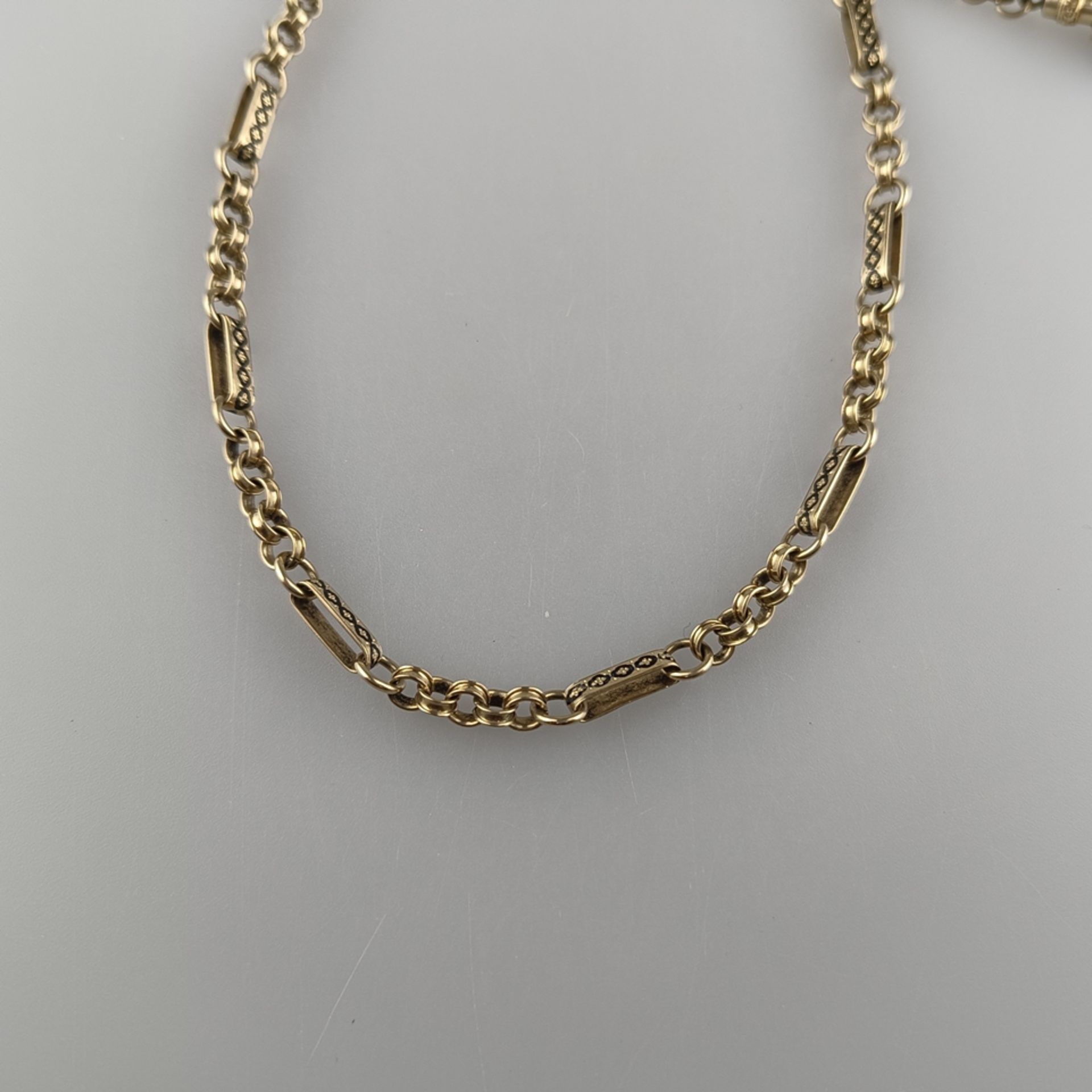 Taschenuhren-Knebelkette - 14K Gelbgold, gestempelt "56" (585/000), Gliederkette mit Quastenanhänge - Image 2 of 4