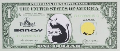 Banksy - "Dismal 1 Dollar Canvas" mit "You lie rat"-Motiv, 2015, Souvenir aus der Ausstellung "Dism