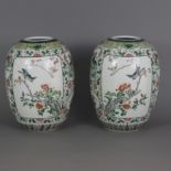 Ein Paar Famille verte -Vasen - China, flächendeckender Dekor aus unterschiedlich geformten Reserve