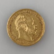 Goldmünze 20 Mark 1872- Deutsches Kaiserreich, Wilhelm II Deutscher Kaiser König v. Preußen, 900/00