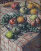 Boni, Jeanne-Louise (*1919-?) - Früchtestillleben, Öl auf Holz, unten rechts signiert "J. Boni", ca