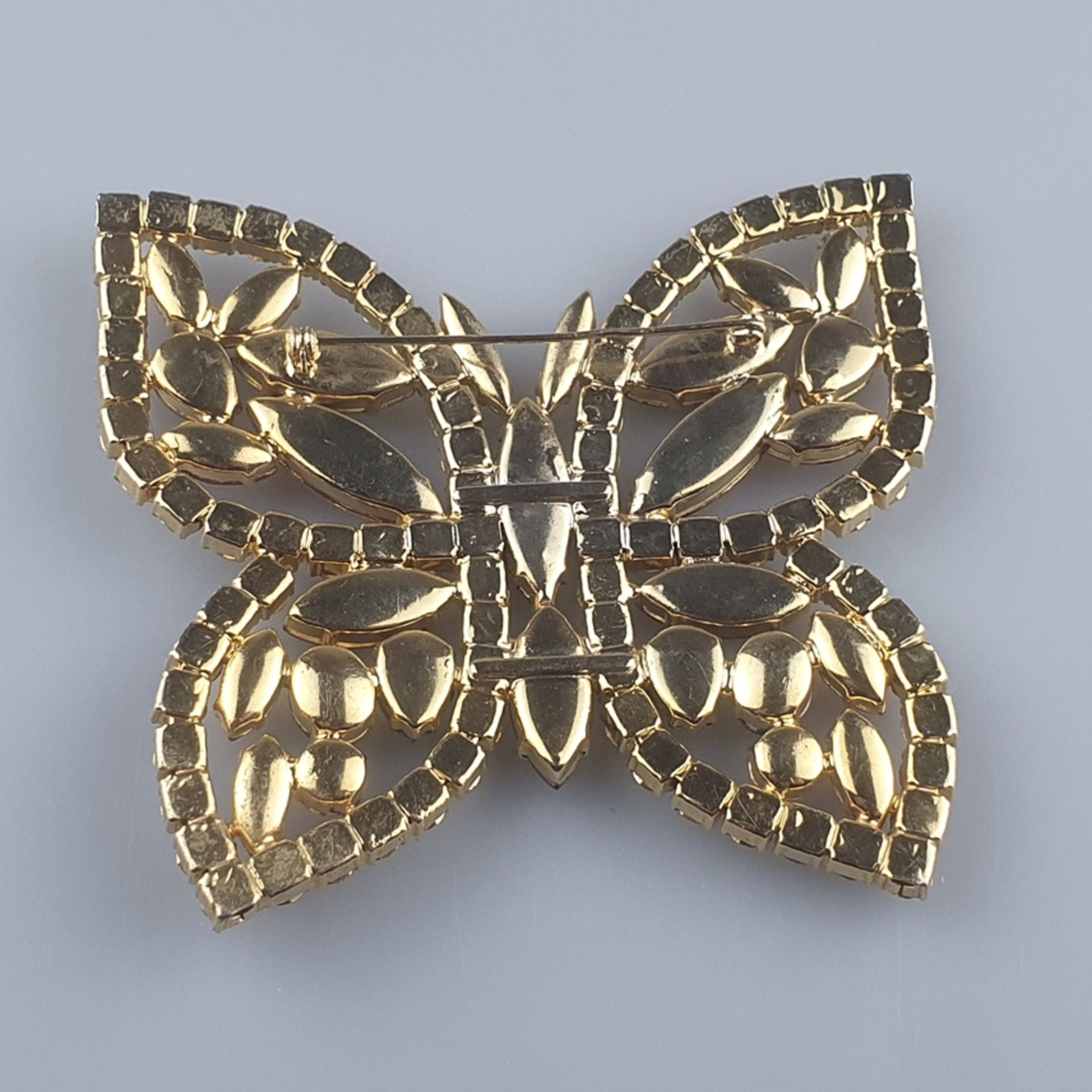 Sehr große Vintage-Brosche - USA, Metall goldfarben, Schmetterling, durchbrochen gearbeitet, besetz - Image 6 of 6