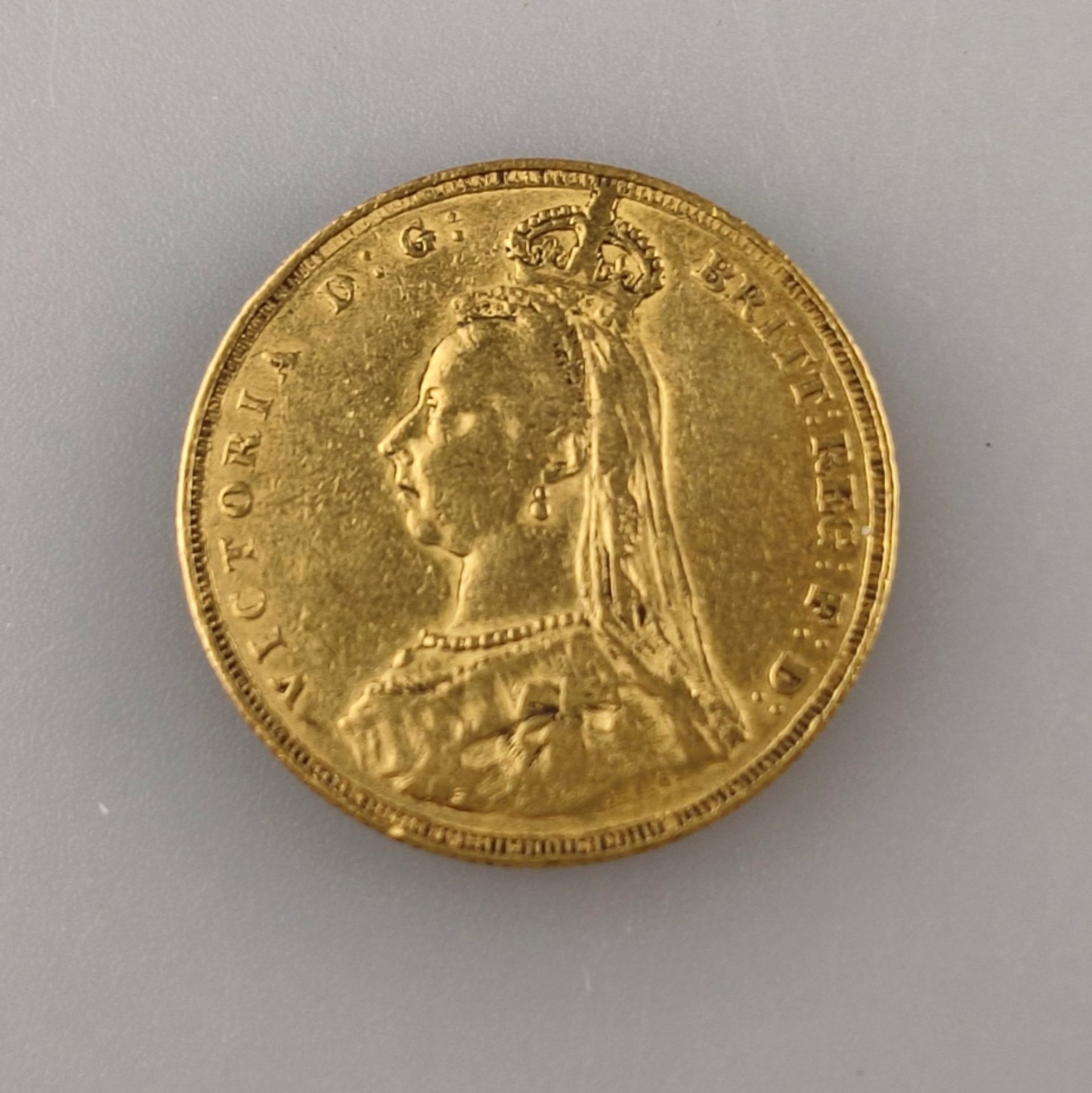 Goldmünze Sovereign "Old Head" 1887 - Großbritannien, Victoria D: G:Britt:Reg:F:D, Revers: Hl. Geor