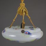 Deckenlampe - 20. Jh., wohl Murano, Opalglas mit Farbeinschmelzungen, Metallmontur, 1-flammig elekt