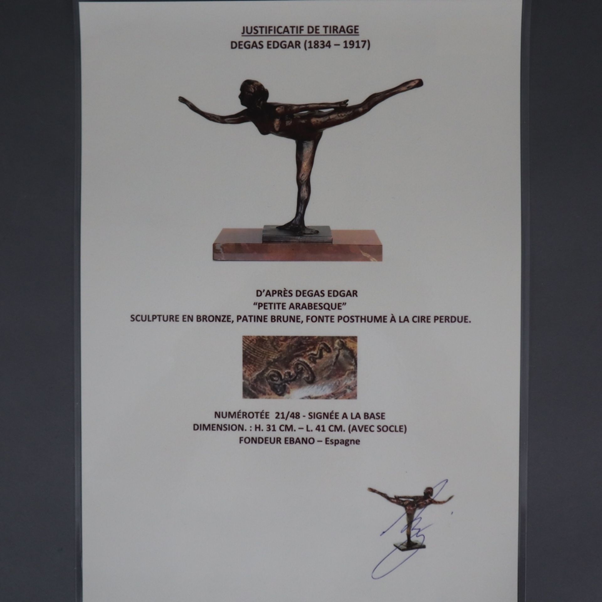 Degas, Edgar (1834 Paris -1917 ebenda, nach) - "Petite Arabesque", Bronze, braun patiniert, posthum - Image 10 of 10