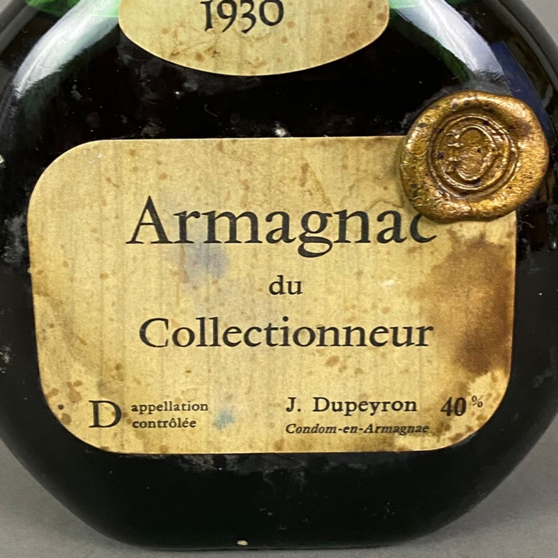 Armagnac - Armagnac du Collectionneur, J. Dupeyron, 1930, 70 cl, 40%, Füllstand: Low Shoulder, Etik - Bild 2 aus 5