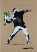 Banksy - "Blumenwerfer", 2015, Souvenir aus der Ausstellung "Dismaland" in Weston-super-Mare in Som