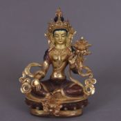 Tara Tronyer Chendze (skt. Bhṛkuti) - Nepal/Tibet, Kupferlegierung vergoldet, kultisch bemalt, in L
