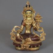 Tara Barwé Öchen - Nepal/Tibet, Kupferlegierung vergoldet, kultisch bemalt, in Lalita-Asana auf Lot