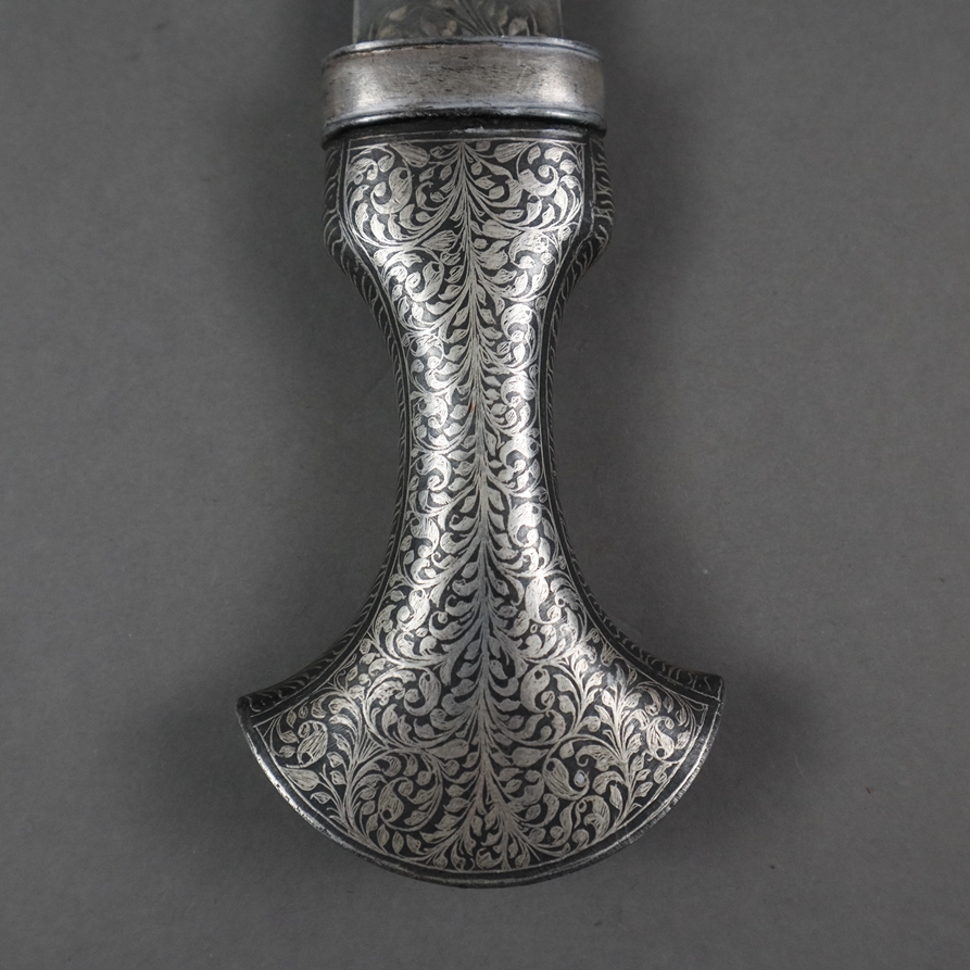 Silbertauschierter Eisen-Khanjar /-Jambyia - Indien 20.Jh., geschwungene zweischneidige Klinge mit - Image 3 of 7