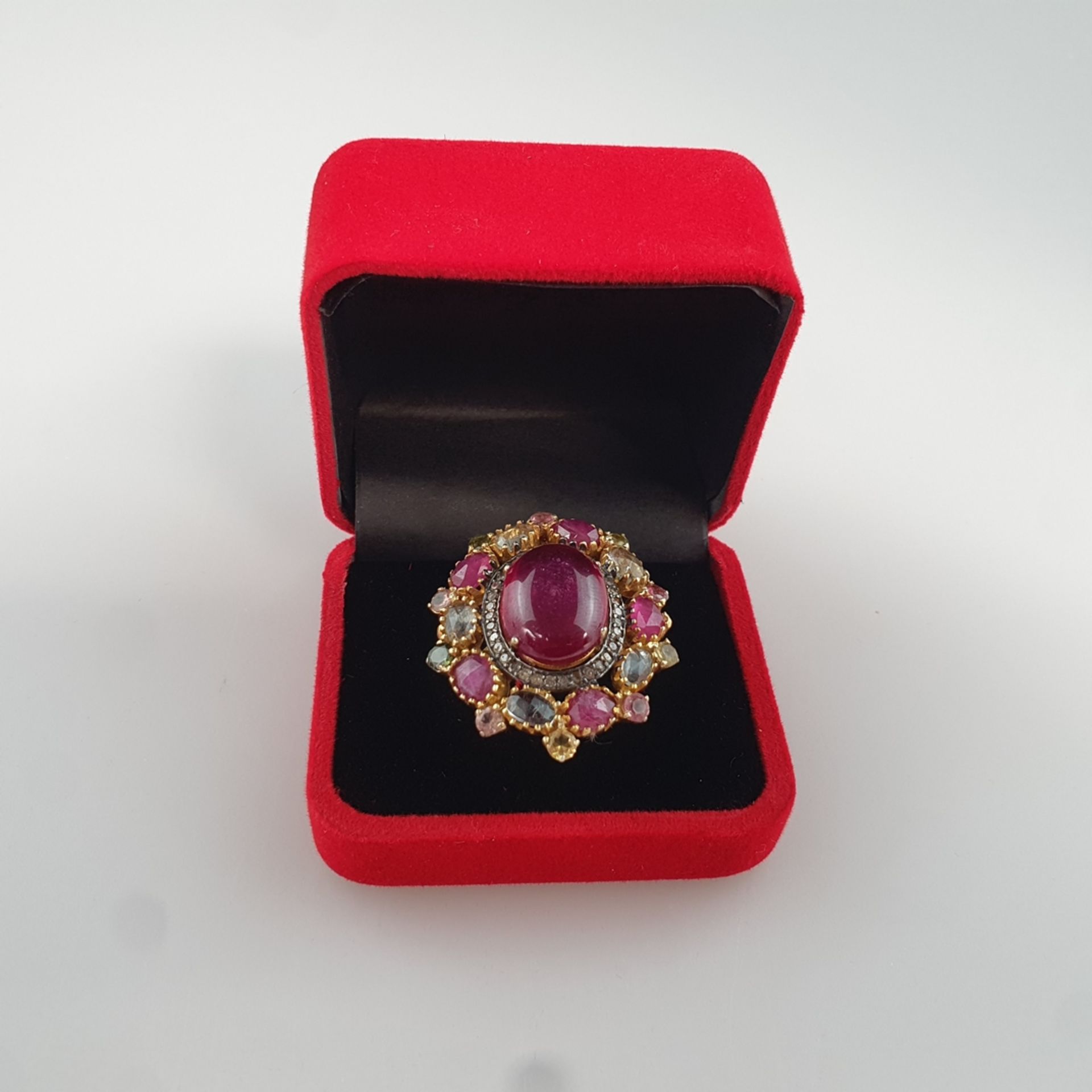 Silberring mit Rubinen, Diamanten und Turmalinen - Sterling Silber 925/000, vergoldet, Besatz mit z - Bild 8 aus 8