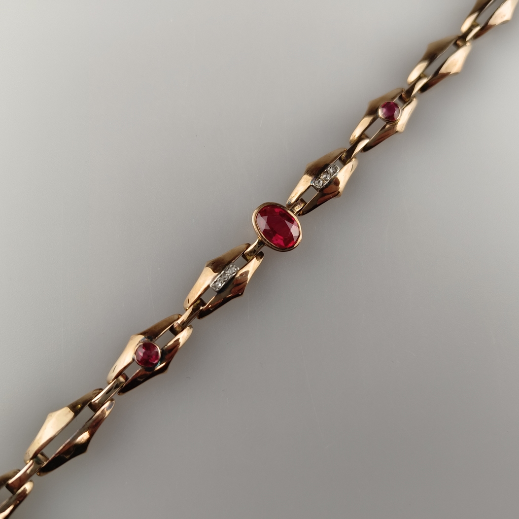 Gliederarmband - Roségold 585/000 (14K), mit 3 synthetischen Rubinen im Oval - und Rundschliff und - Image 2 of 6