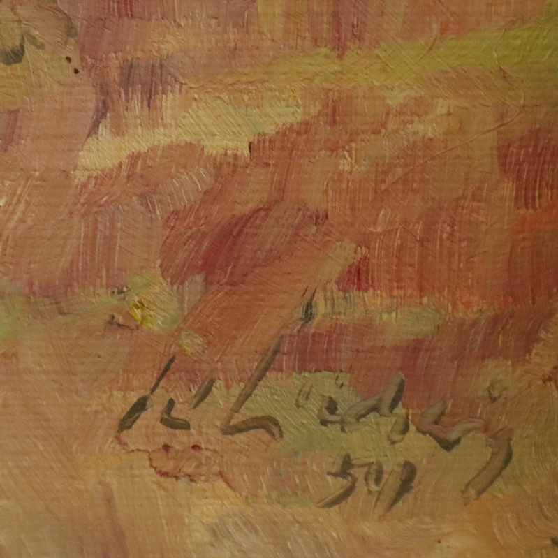 Unbekannte/r Künstler/in (20. Jh.) - Auenlandschaft mit Gebirgskette im Hintergrund, Öl auf Leinwan - Image 8 of 9