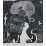 Kliesch, Dieter (1926 Daun - 2013 Wiesbaden)- "Elefantenküßchen", Radierung mit kleiner Handzeichnu