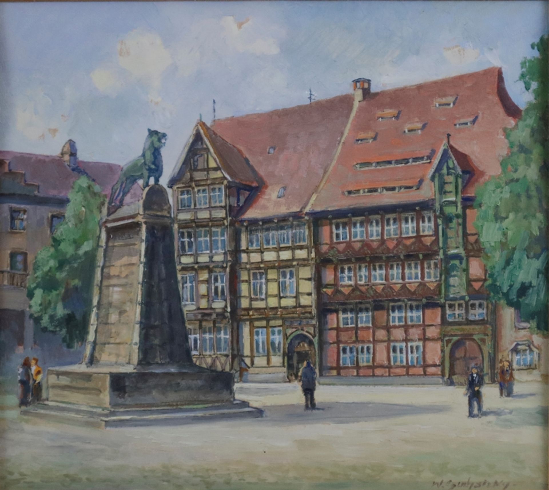 Unbekannte/r Künstler/in - Alt-Braunschweig: Burg mit Handwerkskammer, Aquarell/Gouache auf chamois