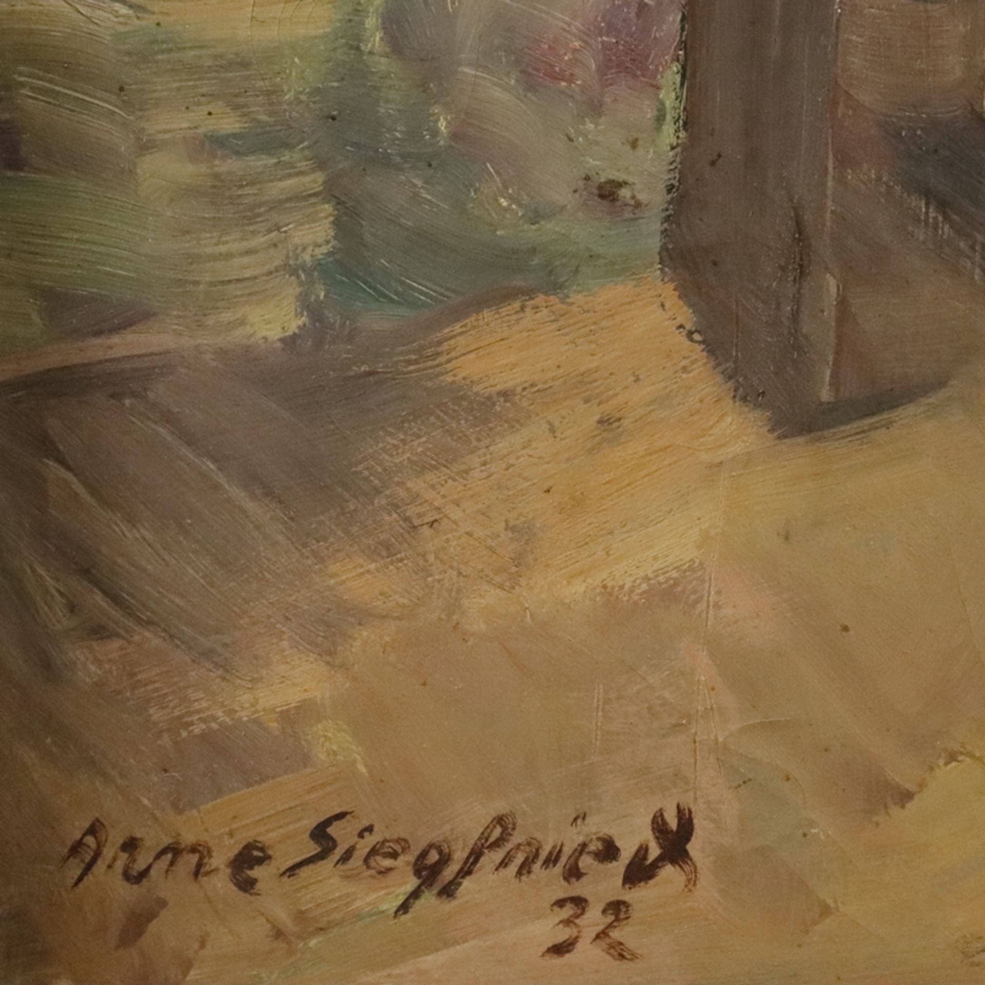 Siegfried, Arne (1893 Luzern - 1985 Schaffhausen) - Sitzender Frauenakt vor Blumentapete, 1932, Öl  - Bild 9 aus 11