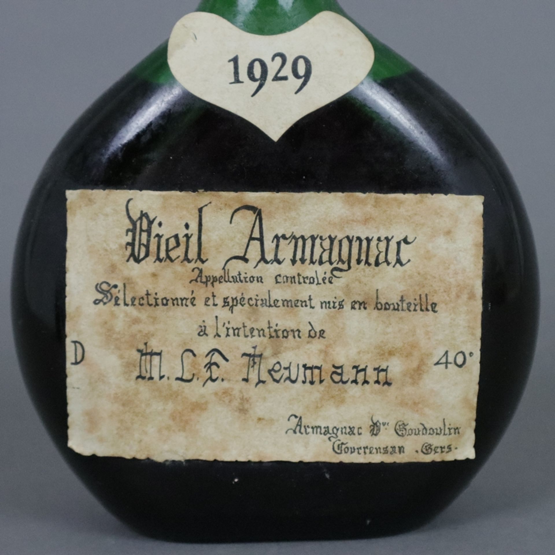 Armagnac - Vieil, 1929, Goudoulin, France, 70 cl, 40%, Füllstand: Mid Shoulder - Bild 4 aus 5