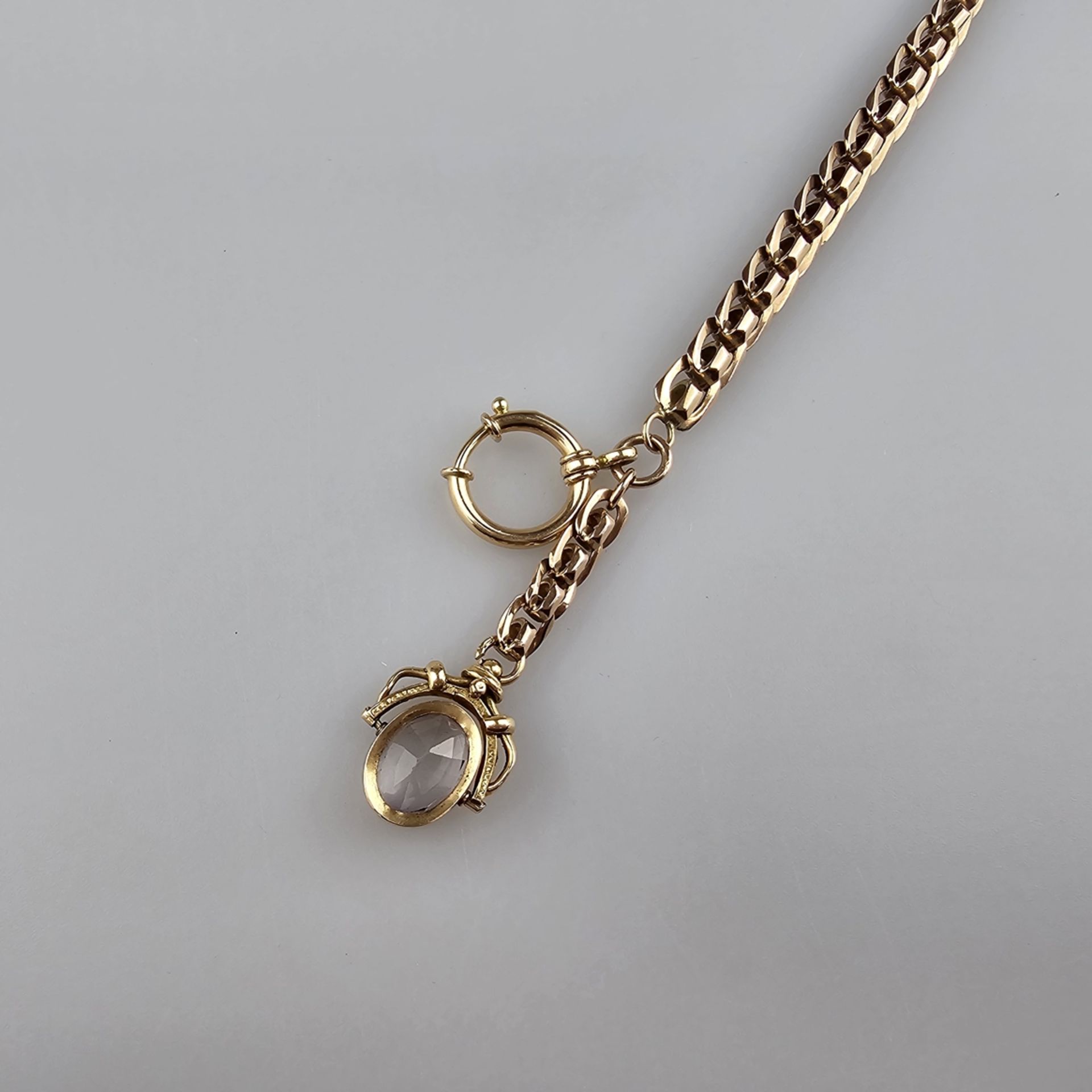 Taschenuhrenkette - Gelbgold, Gliederkette mit oval facettiertem Bergkristall-Anhänger, Kette aus 8 - Bild 5 aus 5