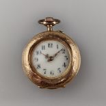 Damen-Anhängeuhr /-Taschenuhr - Gelbgold 585/000, Punzen u.a. Schweizer Goldpunze (Eichhörnchen) un