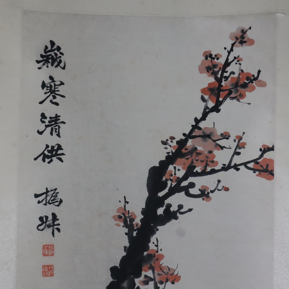 Chinesisches Rollbild -20.Jh./ nach Zhao Zhiqian (1829-1884)- Blühender Ast, Rübe und Kohl,Tusche u - Image 6 of 9