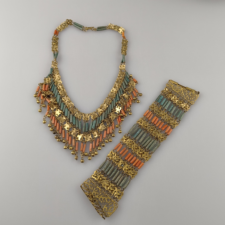 Schmuckset im altägyptischen Stil - Ägypten, 1.Hälfte 20.Jh., ca. 1920-30er Jahre, Collier und Armb