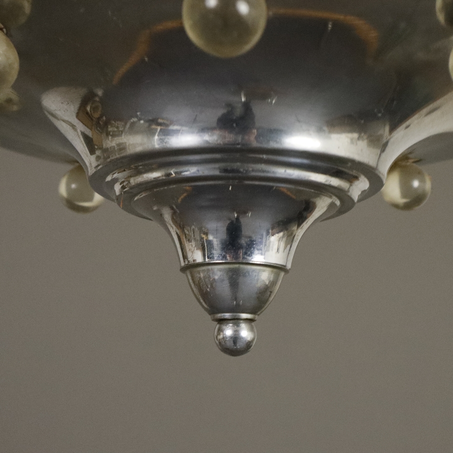 Art Déco-Deckenlampe - wohl Frankreich um 1920/30, trichterförmige Metallschale mit umlaufendem Gla - Image 3 of 5