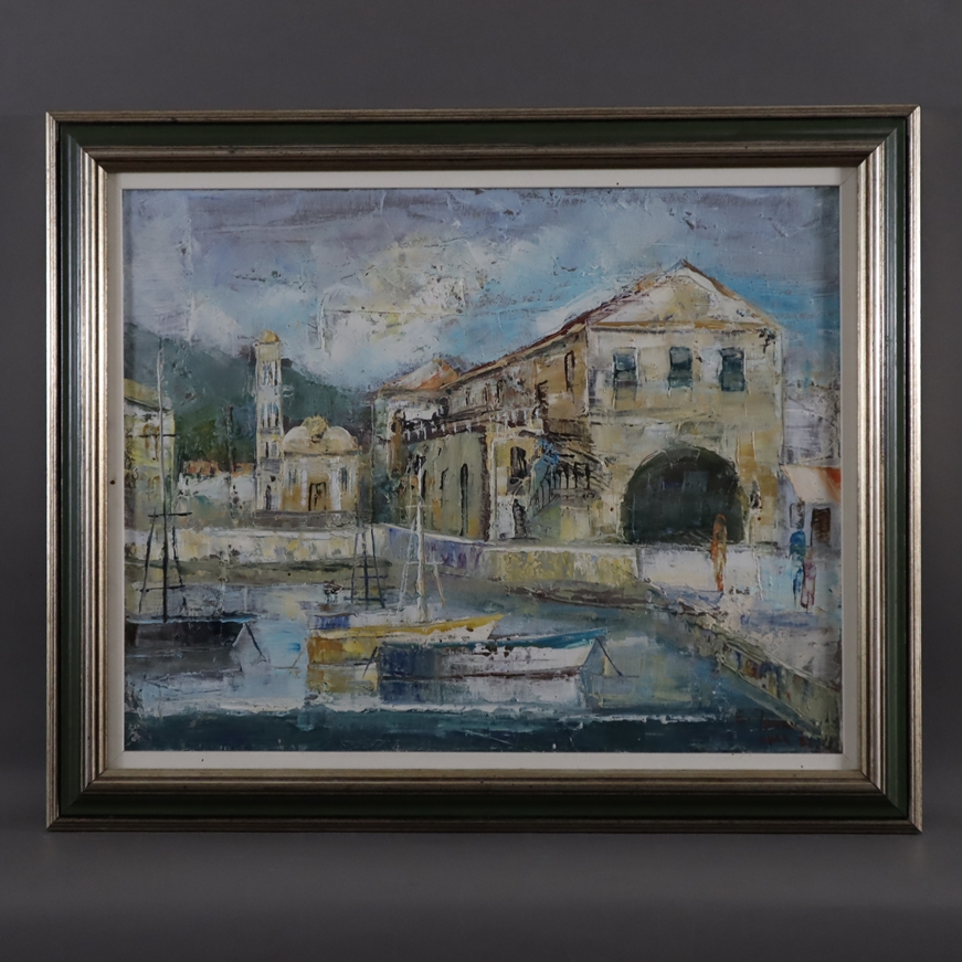 Unbekannter Künstler - "Hvar", 1982, Öl auf Leinwand, unten rechts signiert "Jovanovic", datiert un - Image 9 of 9