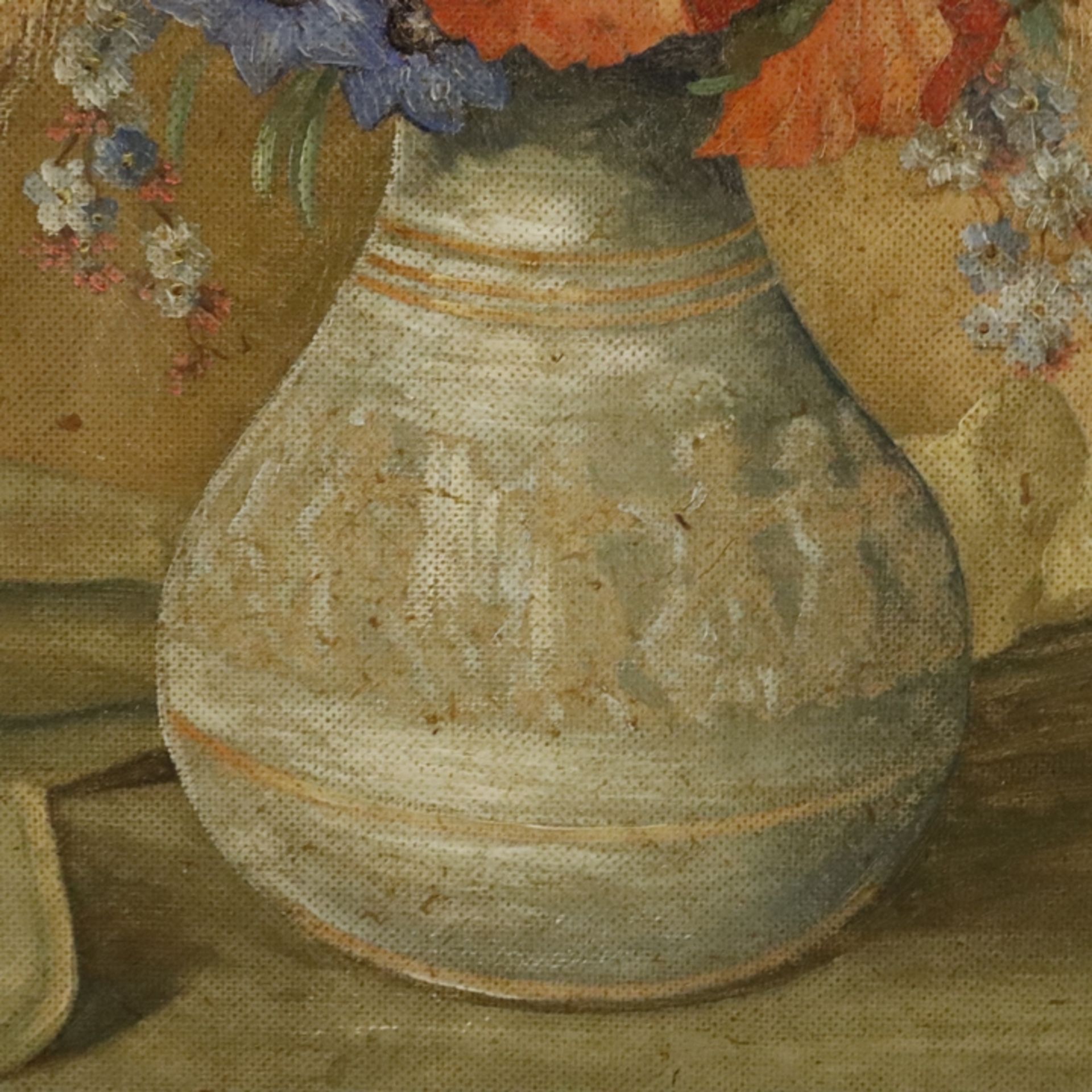Piva, Franz - 1. H. 20. Jh.- Feldblumen in Vase, rechts unten signiert, Tondo: 70 x 70,5 cm, verso - Bild 5 aus 9