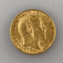 Goldmünze Sovereign 1904 - Großbritannien, Edwardus VII D: G:Britt:Omn:Rex F:D: Ind: Imp., Revers: 