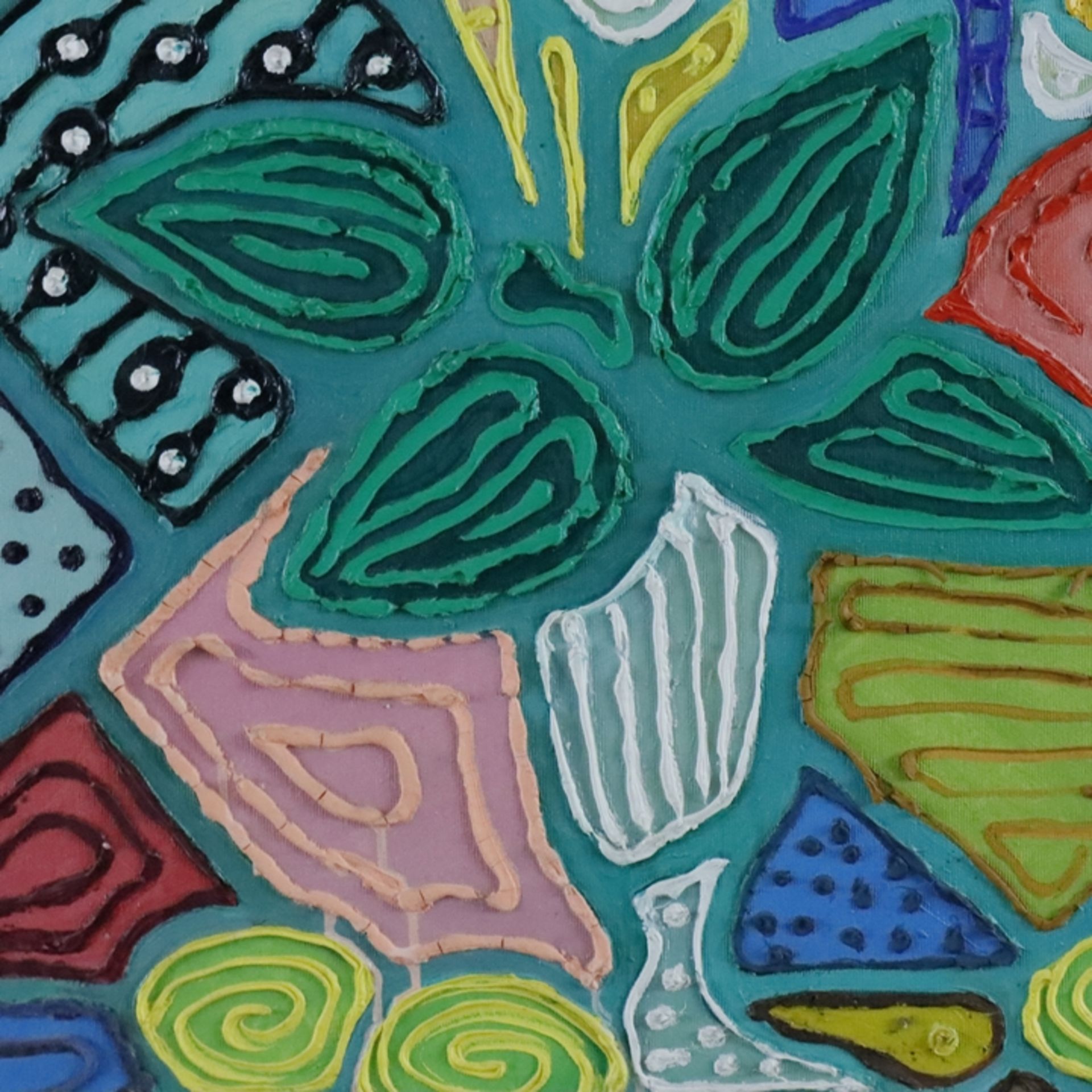 Unbekannte/r Künstler/in (XX/XIX) - Farbenfrohes Stillleben mit stilisierten Calla-Blüten, Acryl au - Image 5 of 7