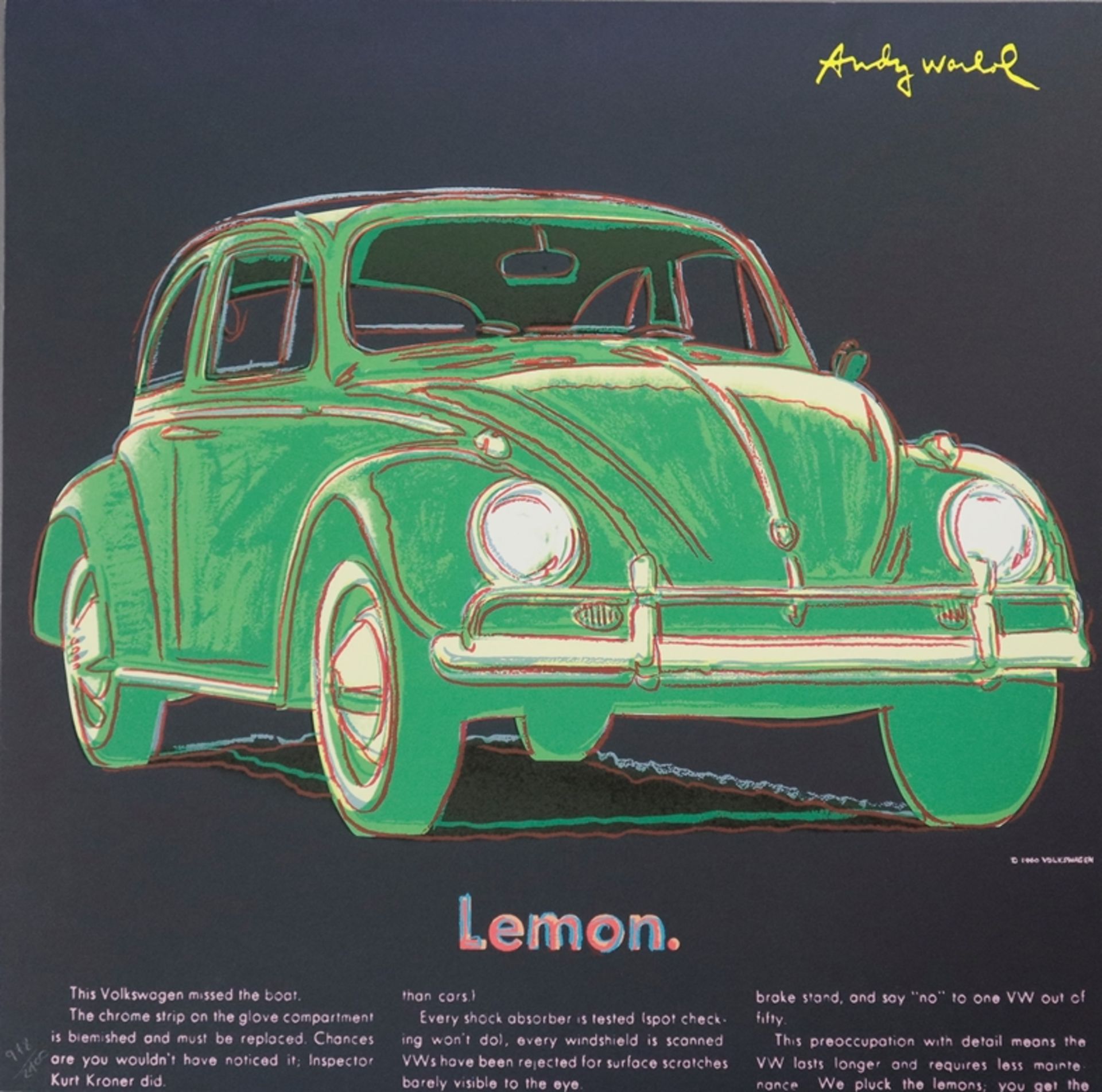 Warhol, Andy (1928 Pittsburgh - 1987 New York, nach) - "Volkswagen", Granolithographie auf festem P