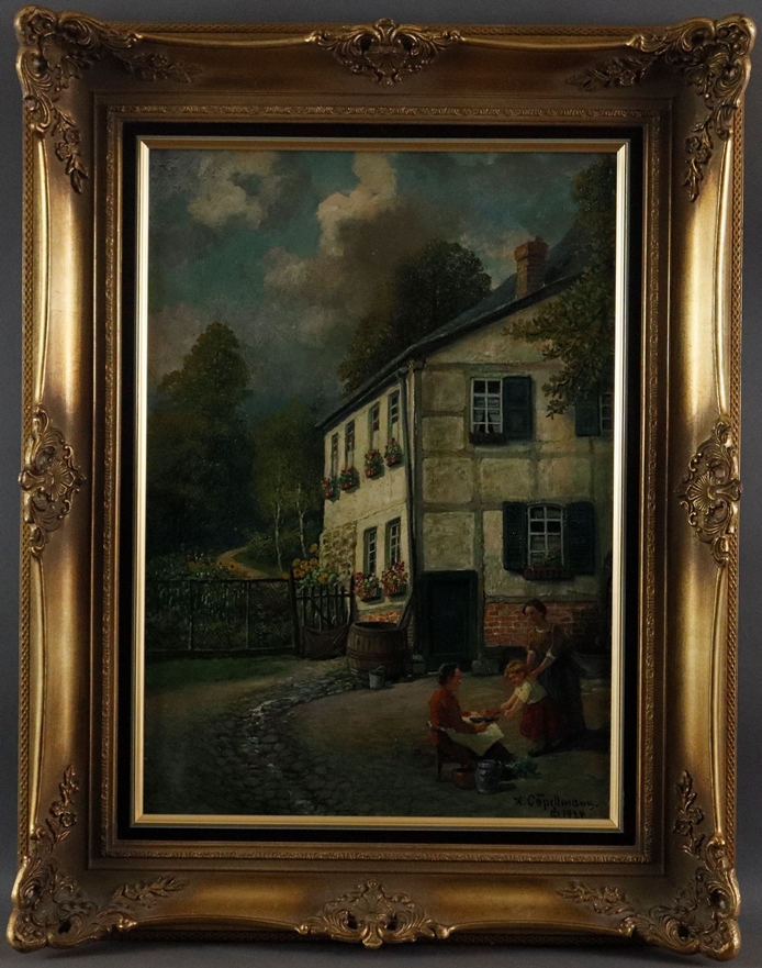 Capellmann, Hermann (1886-1967) - Familienidylle am Landhaus, Öl auf Leinwand, links unten signiert - Image 2 of 7