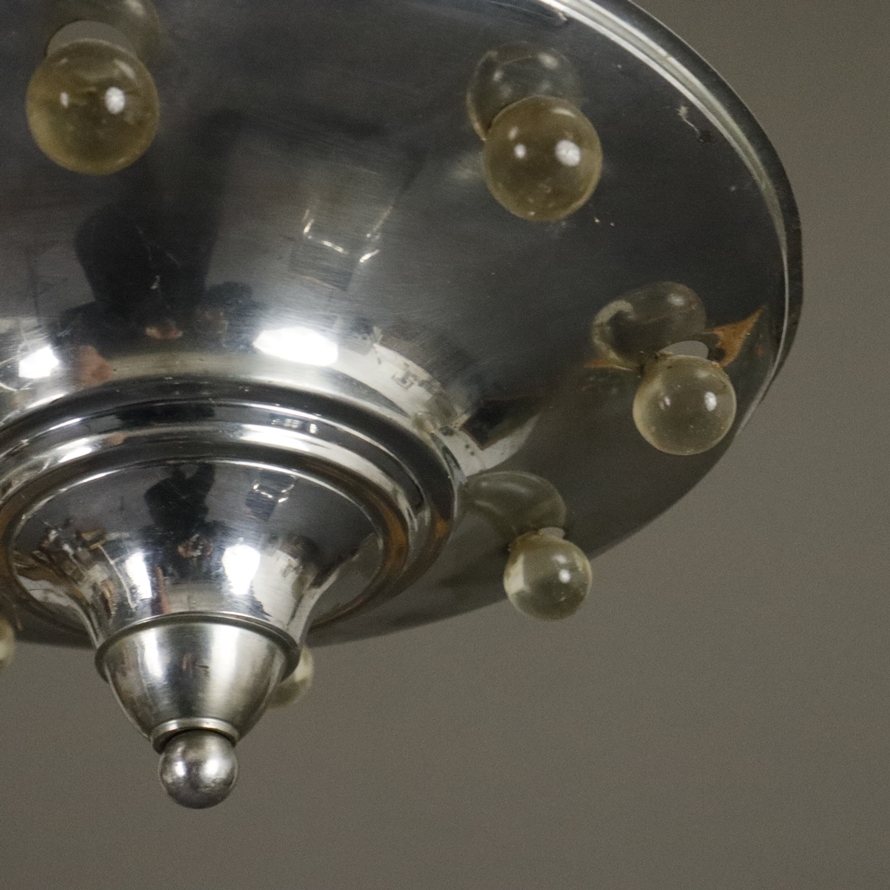 Art Déco-Deckenlampe - wohl Frankreich um 1920/30, trichterförmige Metallschale mit umlaufendem Gla - Image 4 of 5