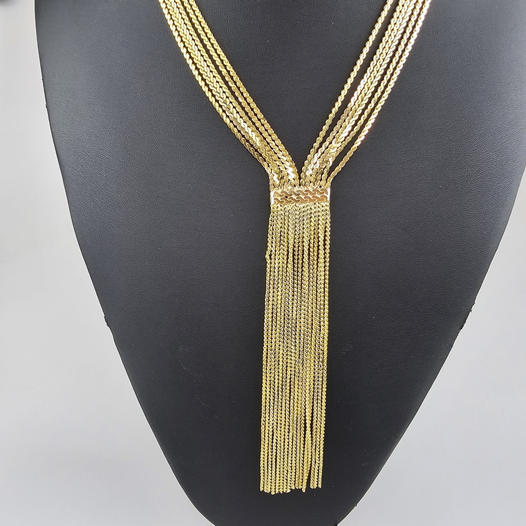 Vintage-Collier - vergoldetes Metall, glanzpoliert, flache schmale Gliederketten in unterschiedlich