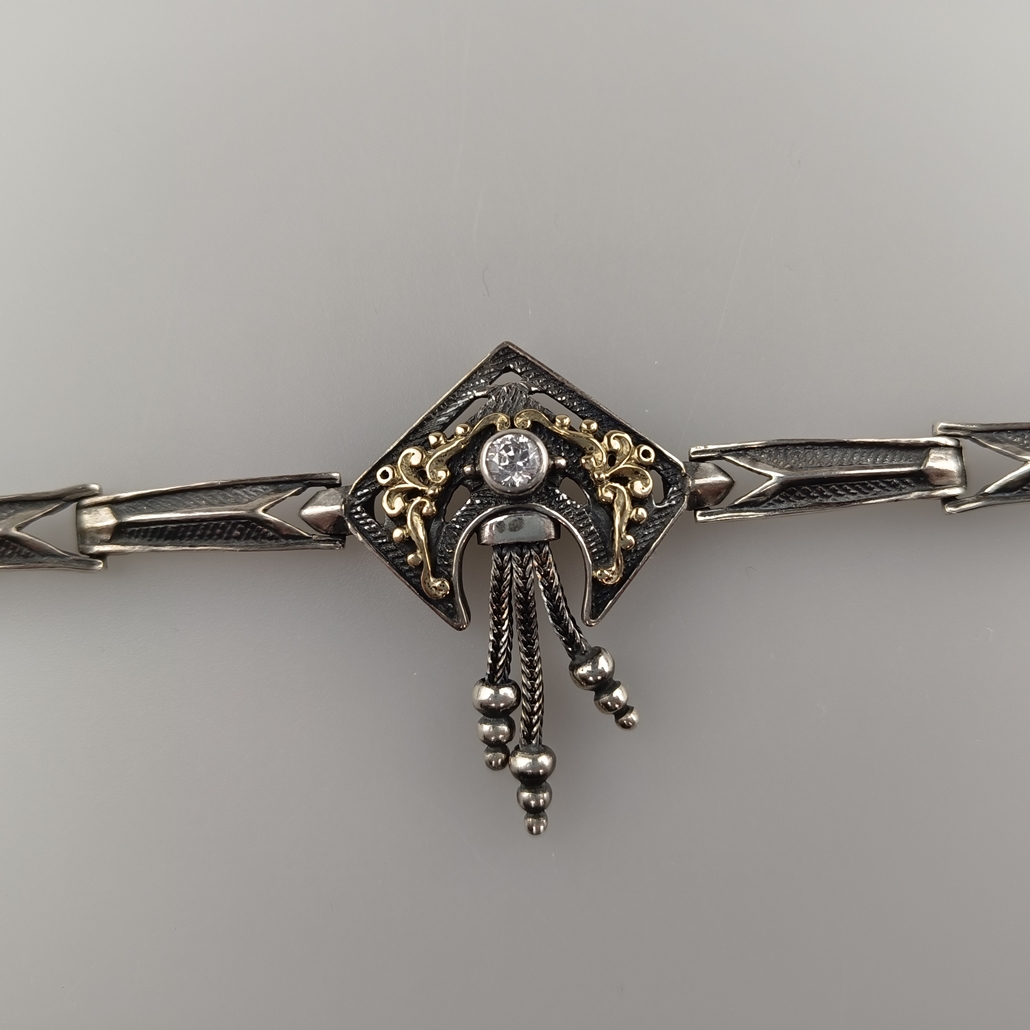 Schmuckgarnitur - 925er Silber und 585er Gelbgold, zweiteilig: 1x dreisträngiges Collier, L. 44 cm, - Image 4 of 8