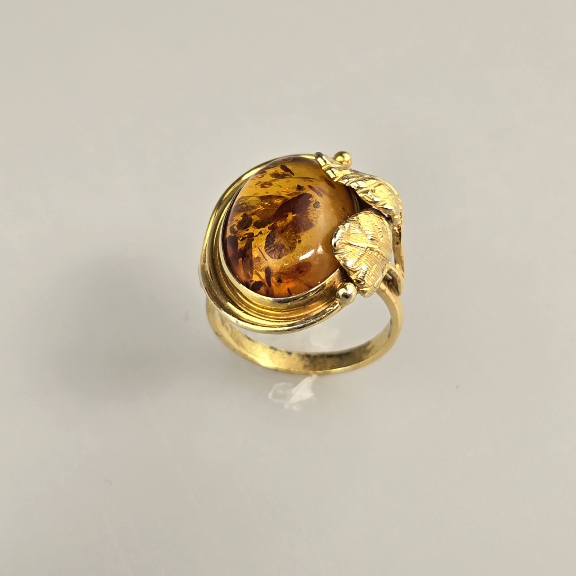 Bernsteinring - Silber 925/000, vergoldet, außen gestempelt, Bernstein von ca.18 x 12 mm, Ringgröße - Bild 3 aus 8