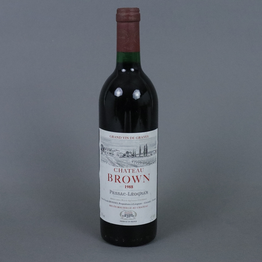 Wein - 1988 Château Brown Pessac-Leognan, France, 750 ml, Füllstand: Top Shoulder, Etikett verschmu