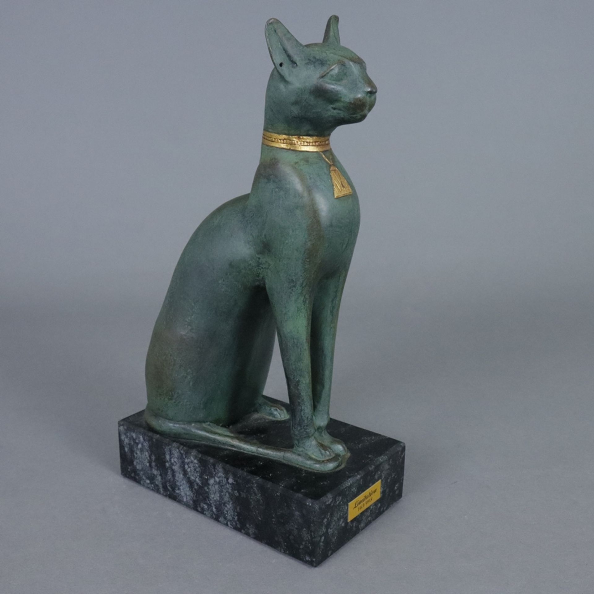 Katzengöttin Bastet - Museumsreplik nach altägyptischer Statue, Kunstguss, bronziert, auf rechtecki - Image 3 of 7