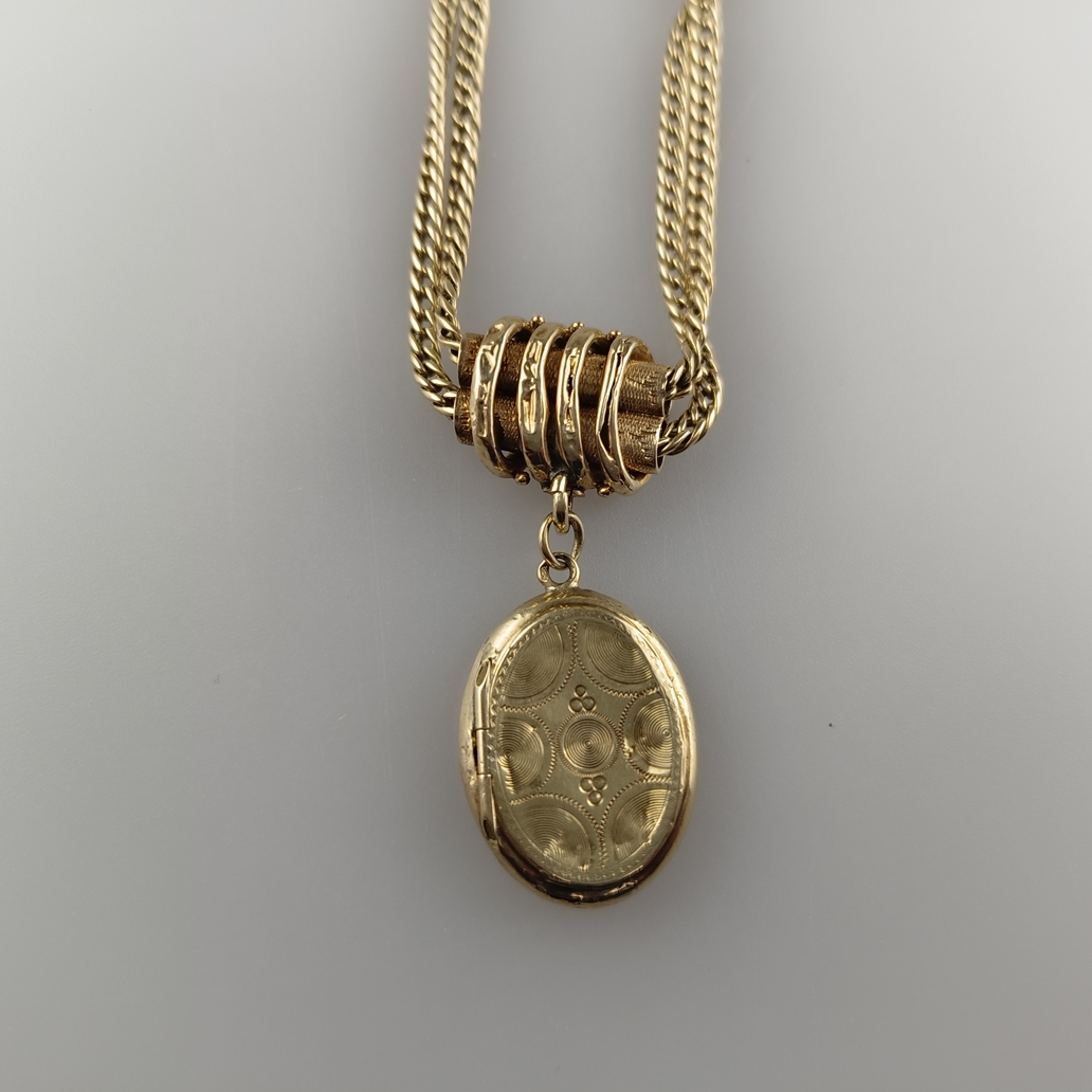 Taschenuhren-Knebelkette - 14K Gelbgold (585/000), mit ovalem Medaillonanhänger aus Gold, L. 31 cm, - Image 5 of 5