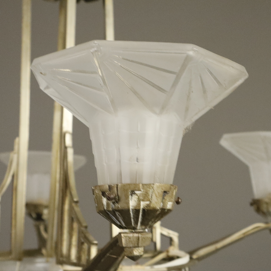 Art Déco-Deckenlampe - Muller Frères, Frankreich, um 1920/30, 5-flammig, Metallgestell, zentral ein - Image 3 of 9