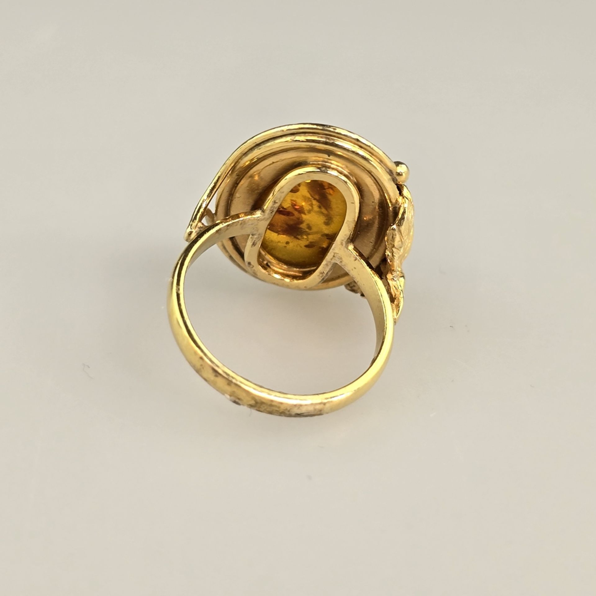 Bernsteinring - Silber 925/000, vergoldet, außen gestempelt, Bernstein von ca.18 x 12 mm, Ringgröße - Bild 7 aus 8