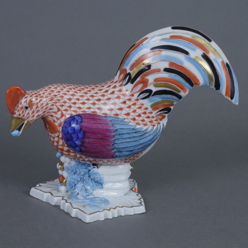 Tierfigur "Hahn" - Herend, Ungarn, um 1910, Porzellan, polychrom bemalt mit grünem Schuppendekor un